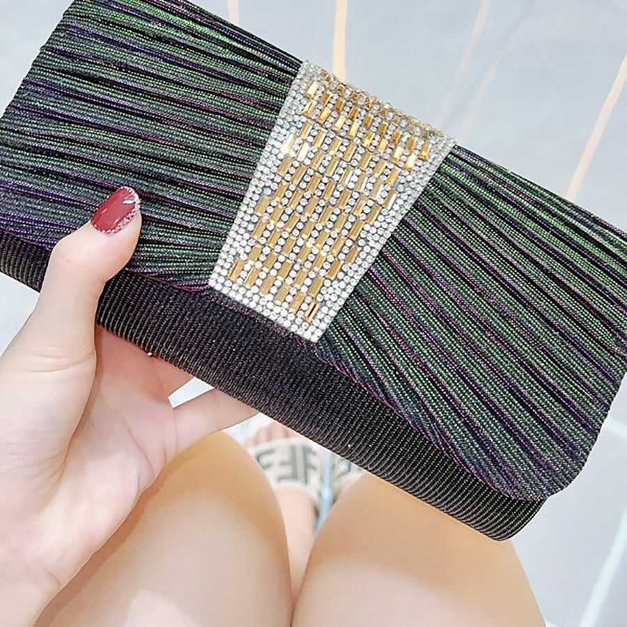 Pleated Crystal Bead Clutch MNBF142