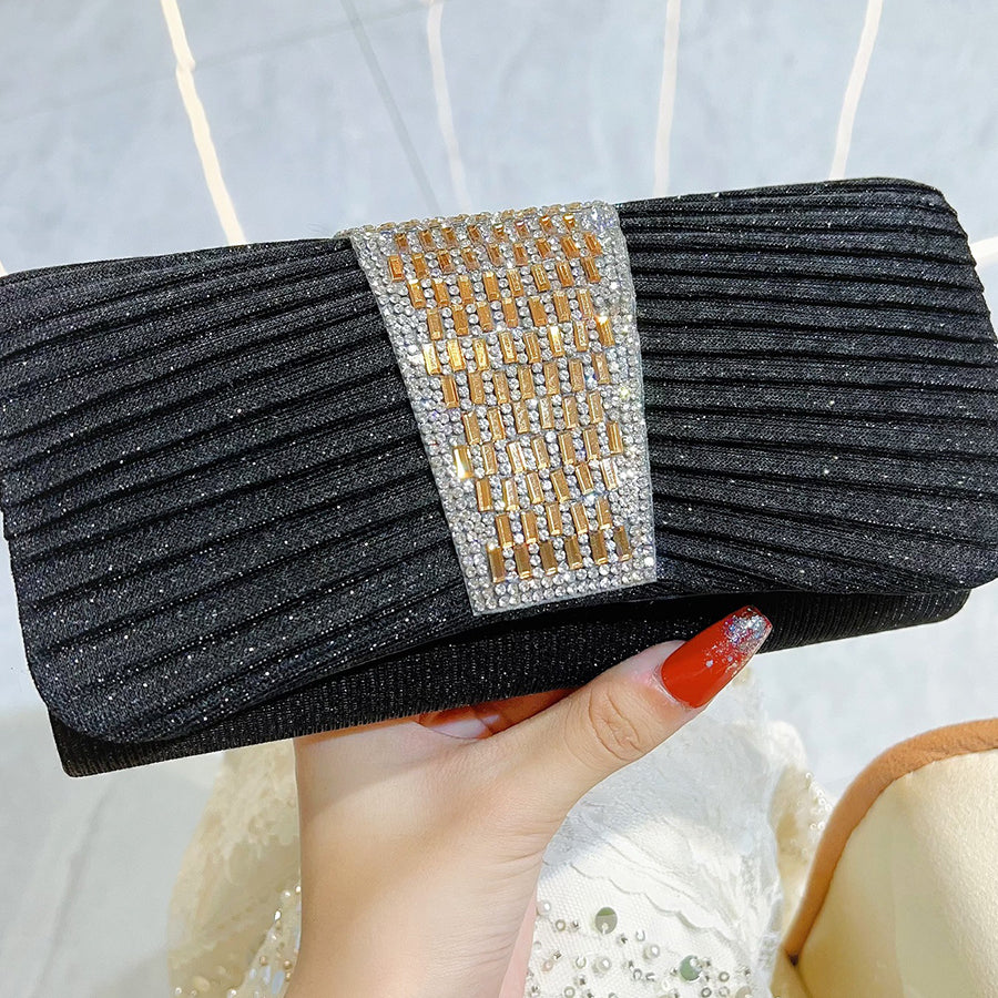 Pleated Crystal Bead Clutch MNBF142