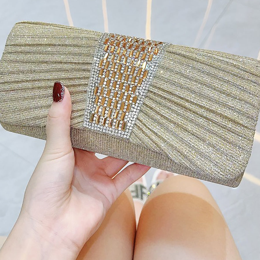 Pleated Crystal Bead Clutch MNBF142