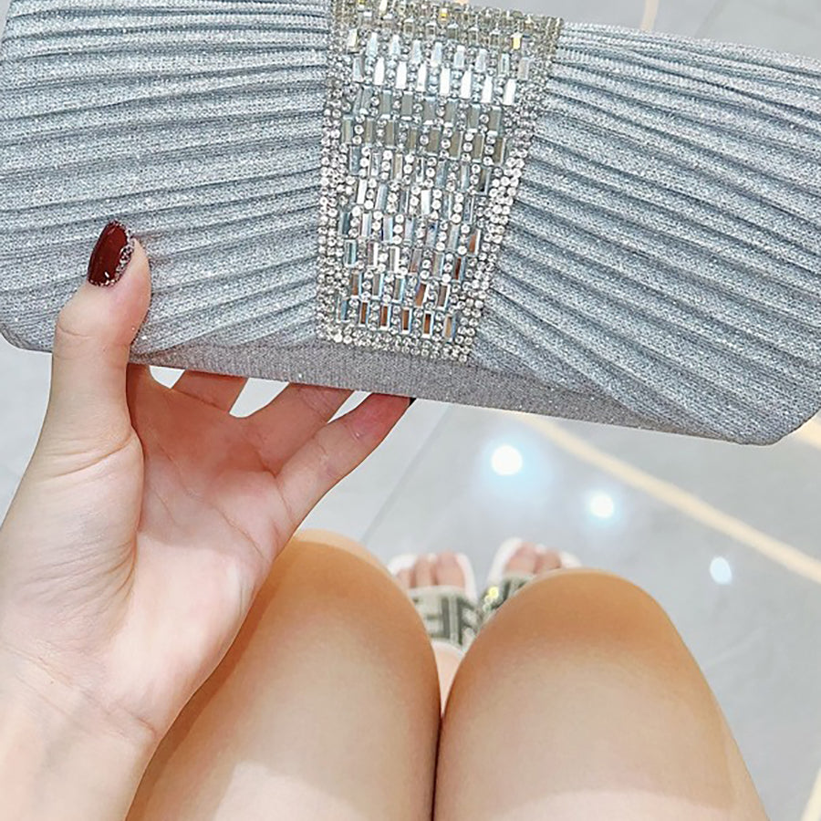 Pleated Crystal Bead Clutch MNBF142