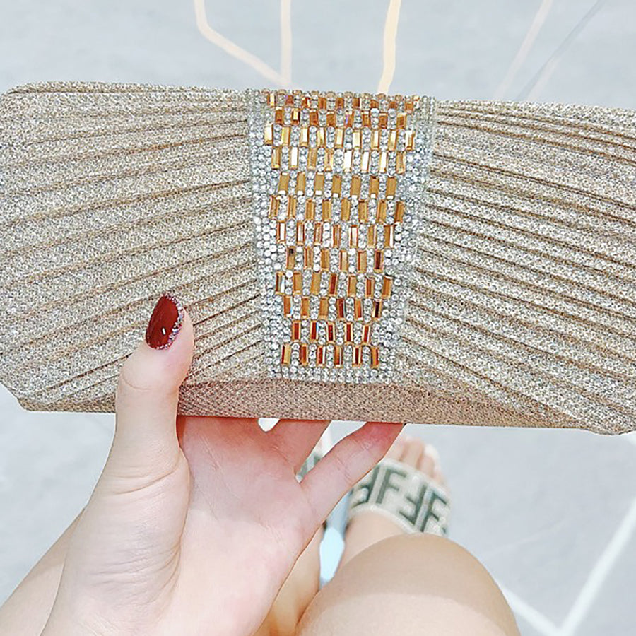 Pleated Crystal Bead Clutch MNBF142