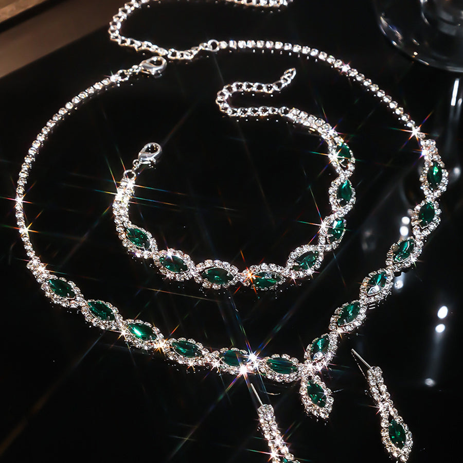 Sparkling Rhinestone Necklace Earrings Bracelet Set MSE00128