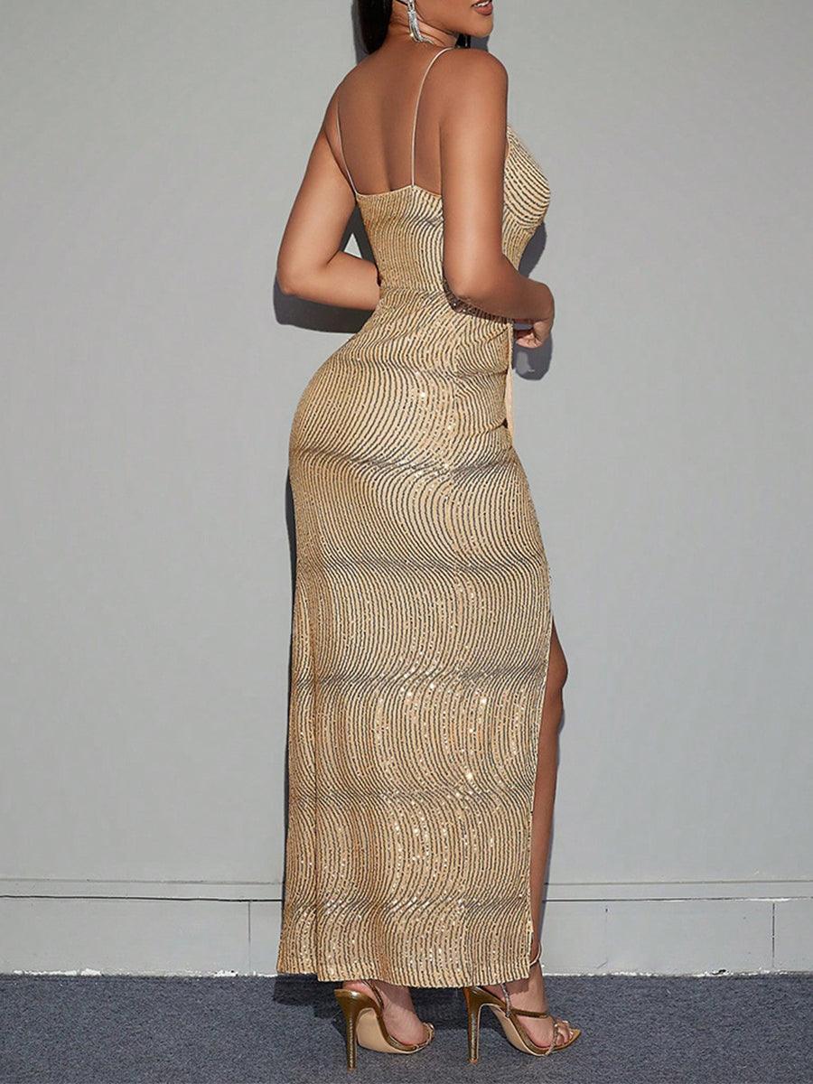 Sleeveless Sequin V-neck Dress MYC1004 - MISS ORD