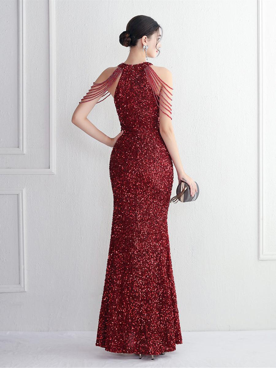 Sequin Beads Chain Split Elegant Cocktail Dress MYC2003 - MISS ORD