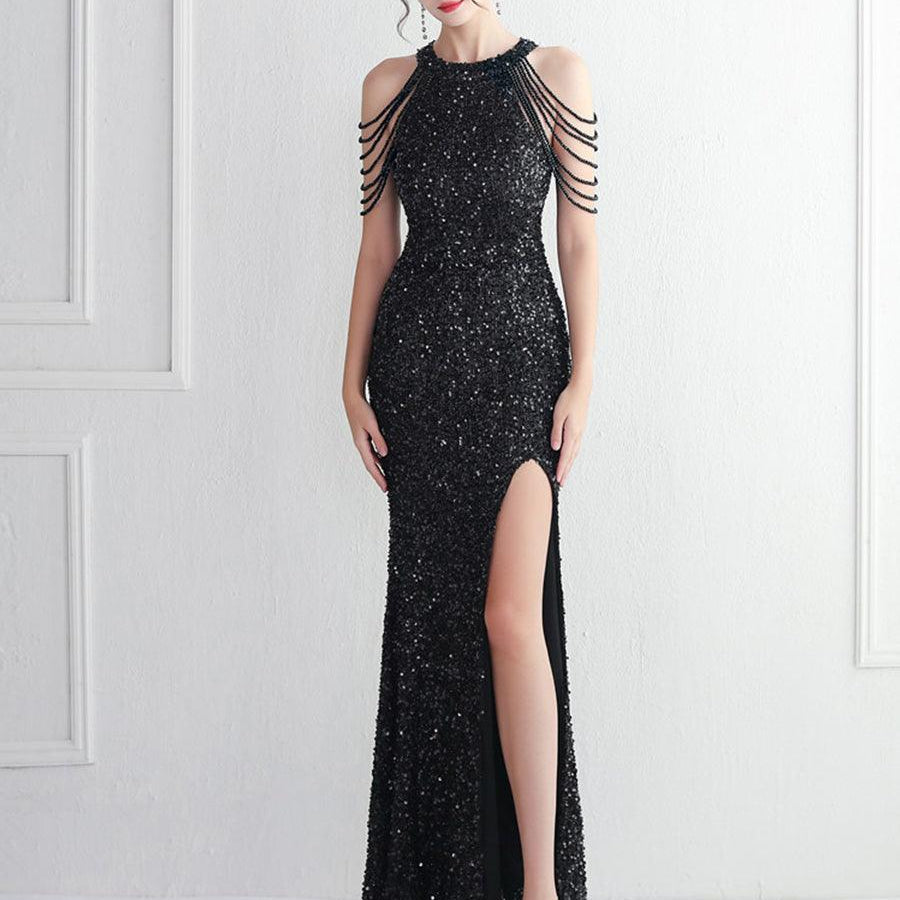 Sequin Beads Chain Split Elegant Cocktail Dress MYC2003 - MISS ORD