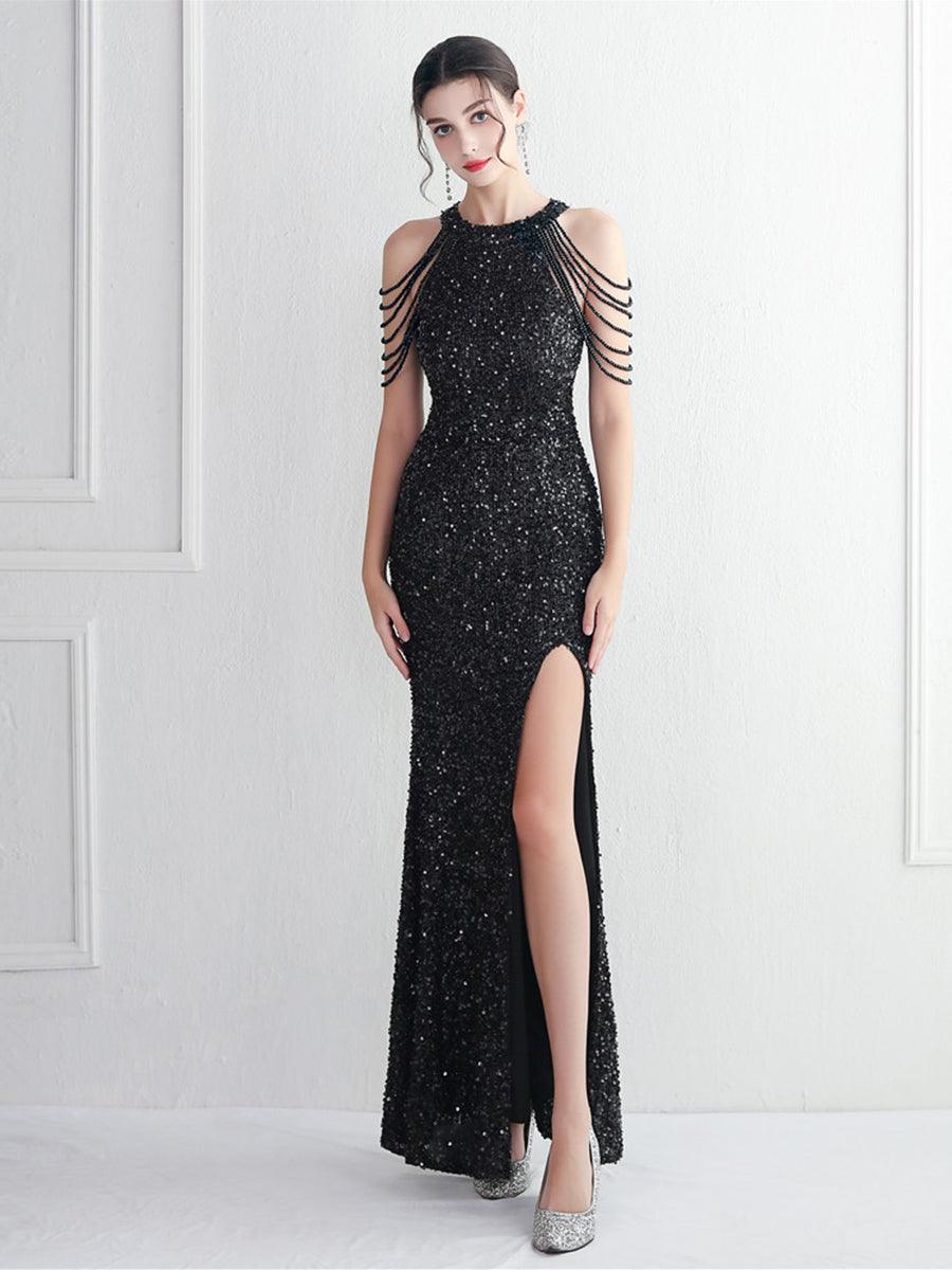 Sequin Beads Chain Split Elegant Cocktail Dress MYC2003 - MISS ORD