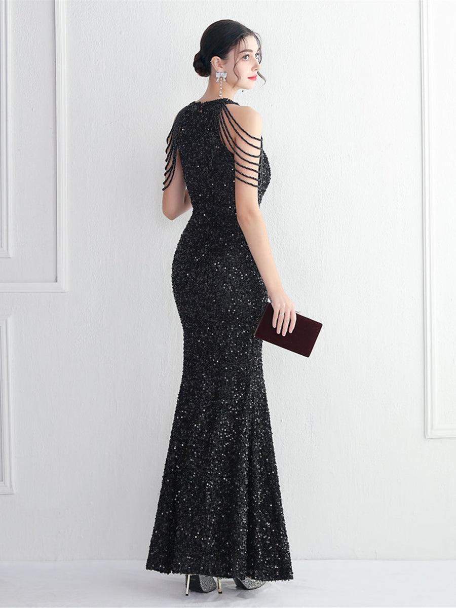 Sequin Beads Chain Split Elegant Cocktail Dress MYC2003 - MISS ORD