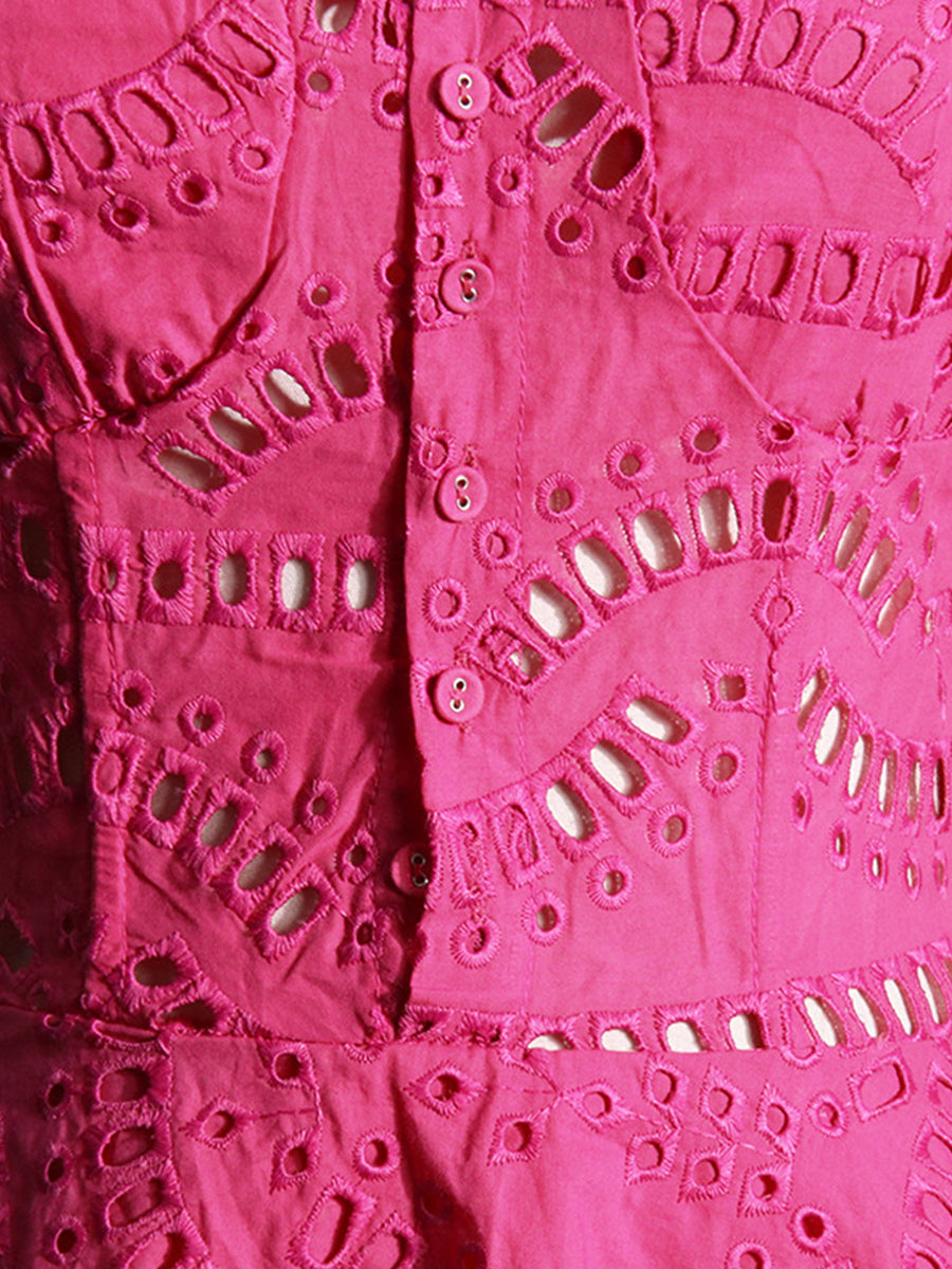 Lace Embroidery Cutout Fringed Mini Dress
