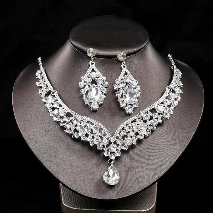 Inlay Pear Cut Stone Necklace Earring Set MRL1725 - MISS ORD