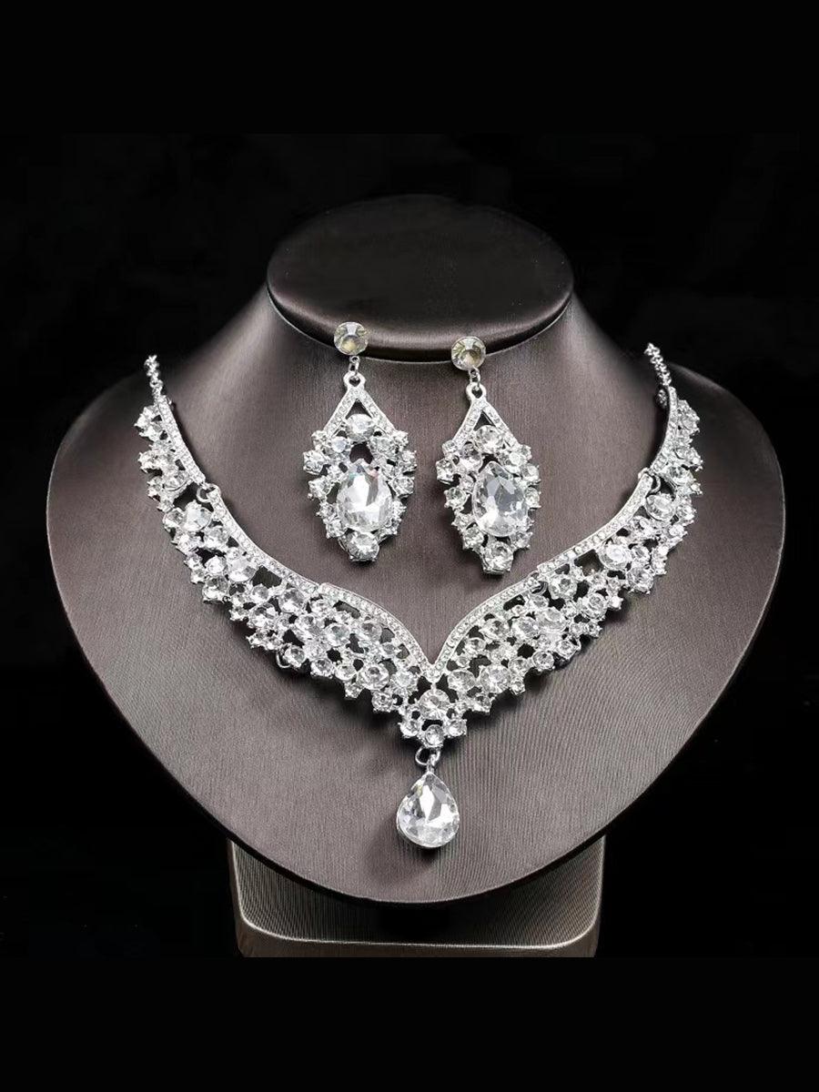 Inlay Pear Cut Stone Necklace Earring Set MRL1725 - MISS ORD
