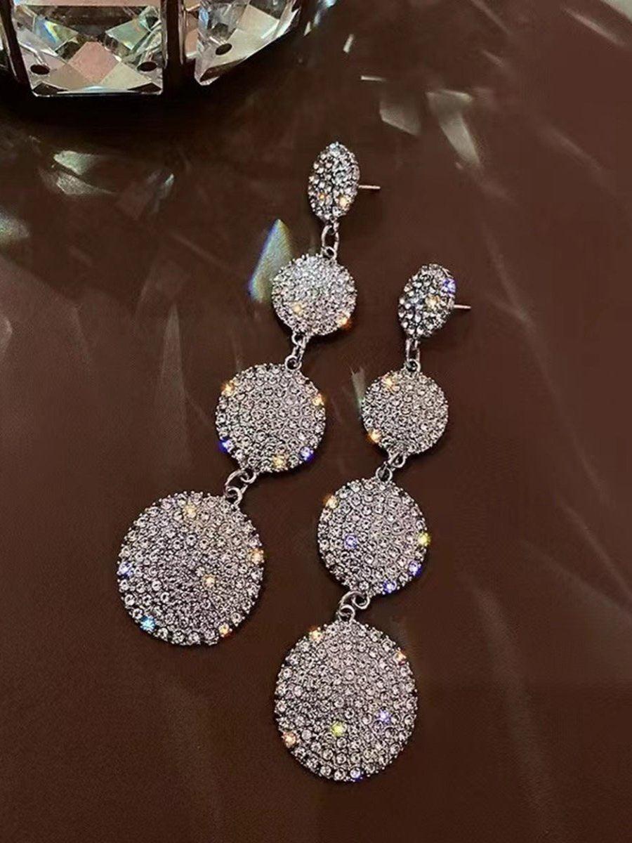 Needle Stone Geometric Circle S925 Silver Drop Earrings MSE101026 - MISS ORD