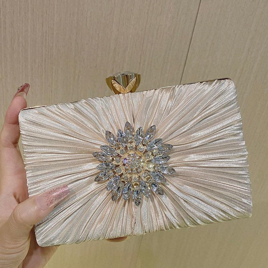 Pleated Sparkling Rhinestone Bag MNBF106 - MISS ORD