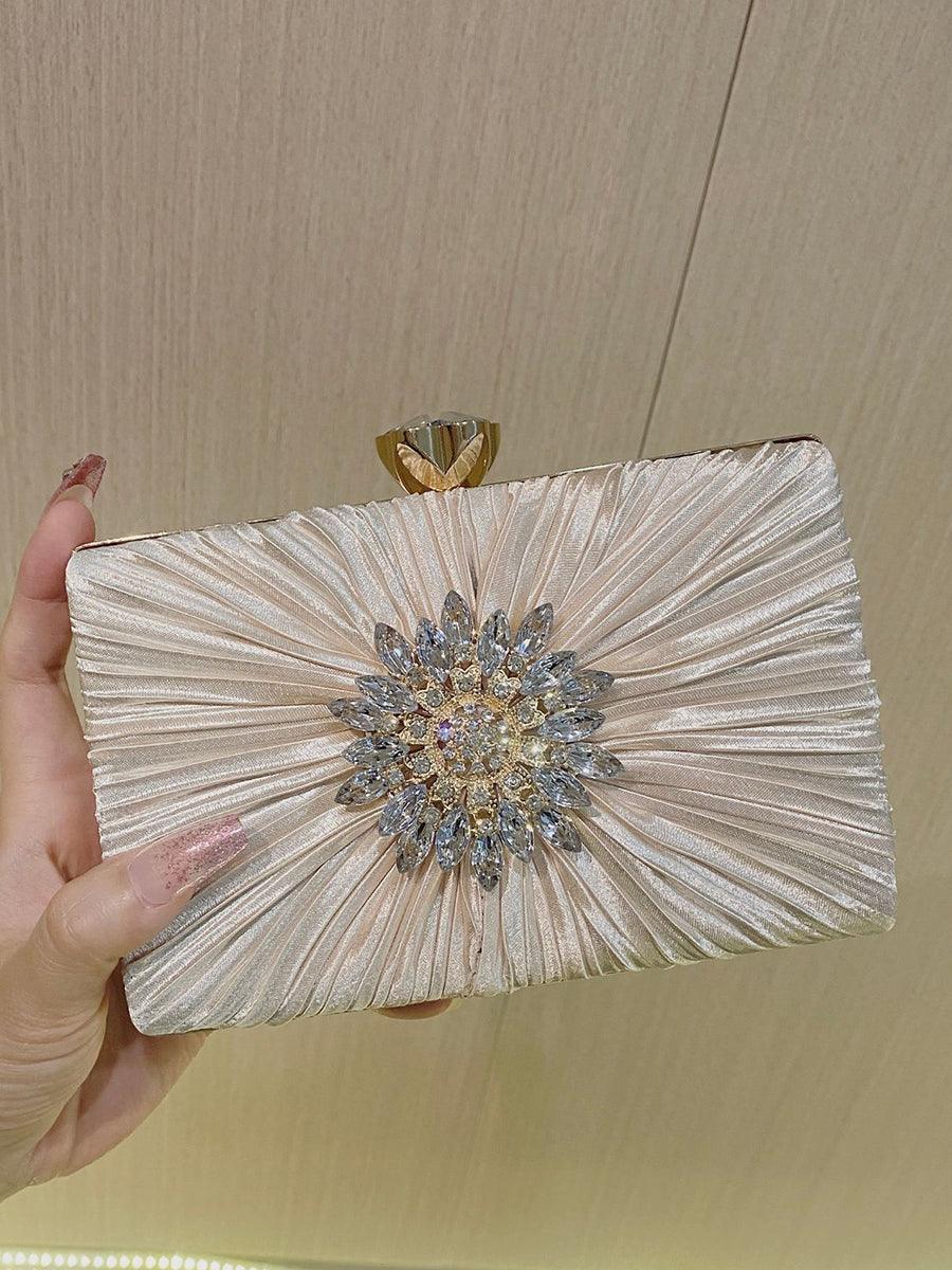 Pleated Sparkling Rhinestone Bag MNBF106 - MISS ORD