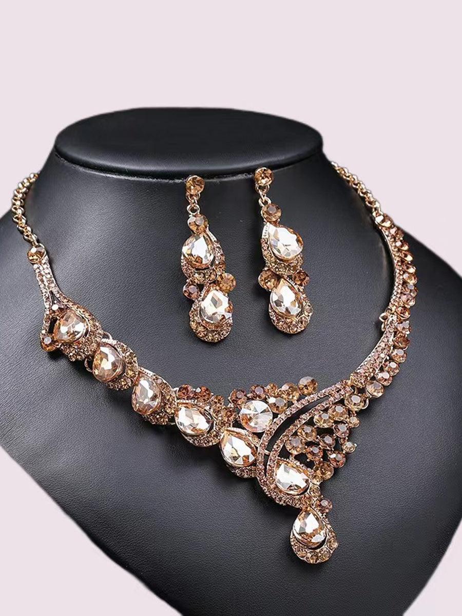 Full Diamonds Crystal Necklace Earrings Sett MRL20004 - MISS ORD