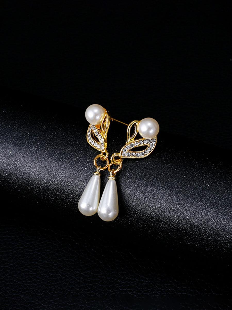 Teardrop Pearl Necklace Earrings Gold Set MRL20001 - MISS ORD