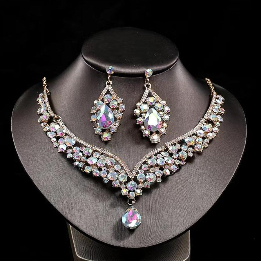 Inlay Pear Cut Stone Necklace Earring Set MRL1725 - MISS ORD