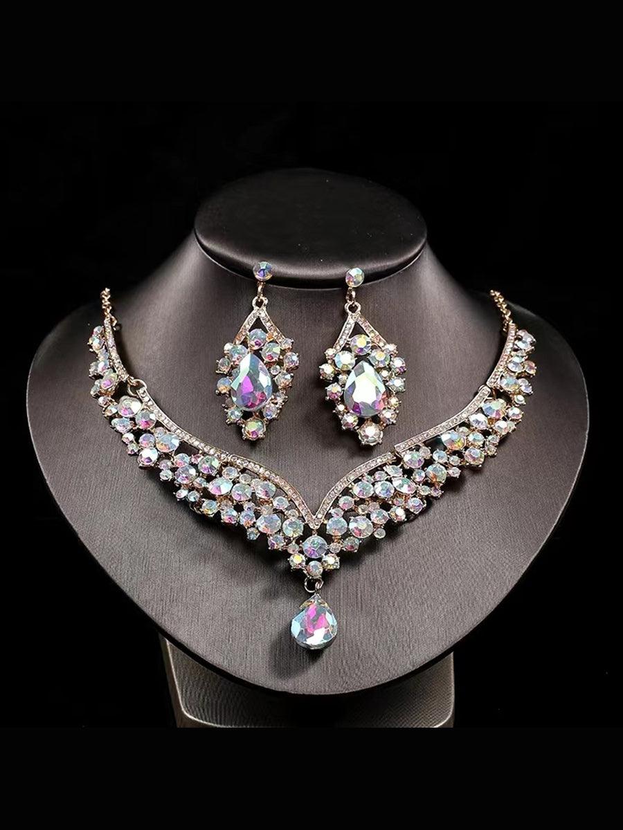 Inlay Pear Cut Stone Necklace Earring Set MRL1725 - MISS ORD