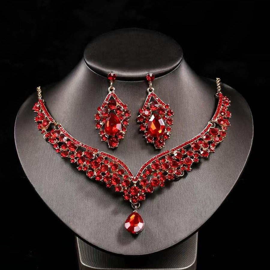 Inlay Pear Cut Stone Necklace Earring Set MRL1725 - MISS ORD