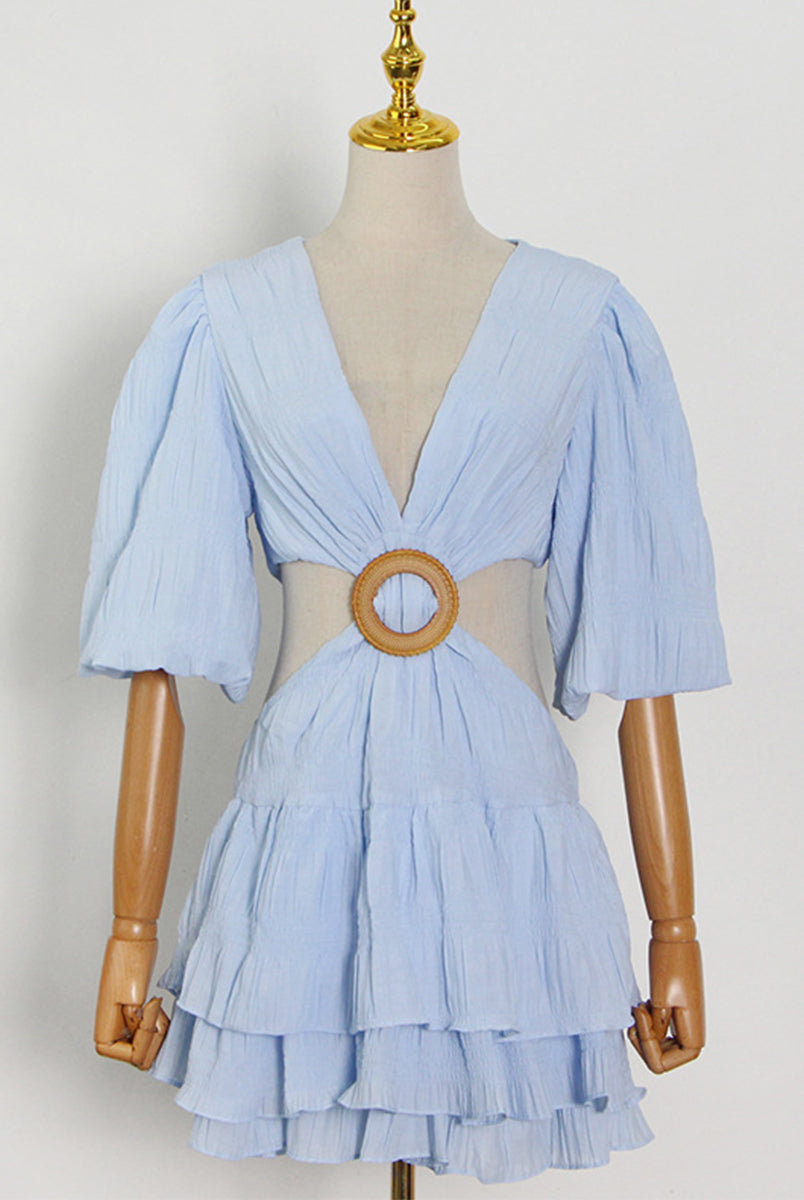 MISSORD V-Neck Cutout Bell Sleeve Vacation Dress