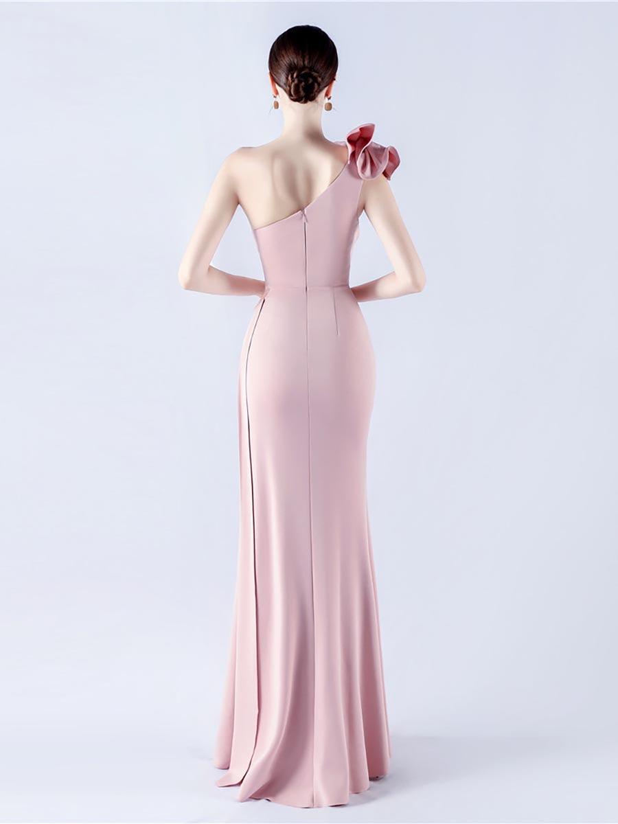 One Shoulder Flower Pleated Draped Prom Dress MYN1002 - MISS ORD