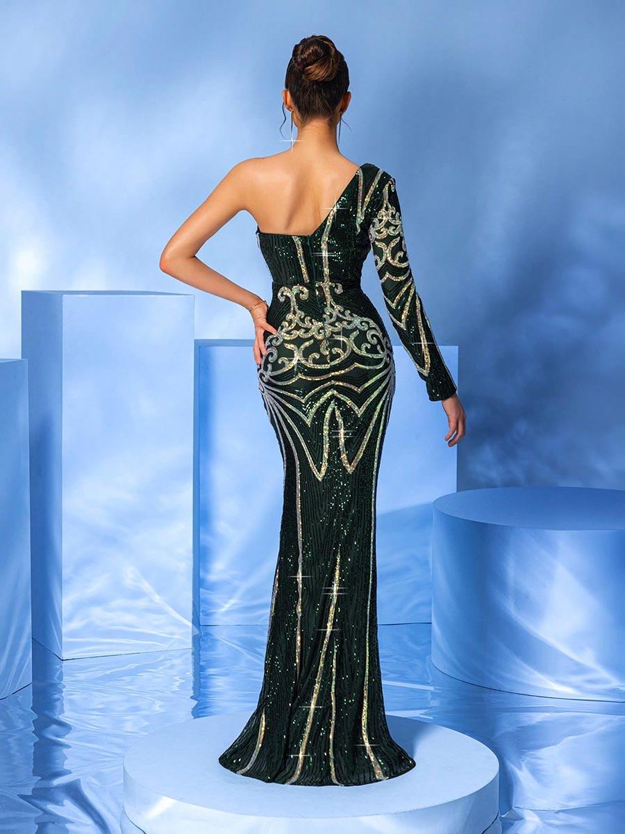 Green One Shoulder Sequin Mermaid Prom Dress MYC1042 - MISS ORD