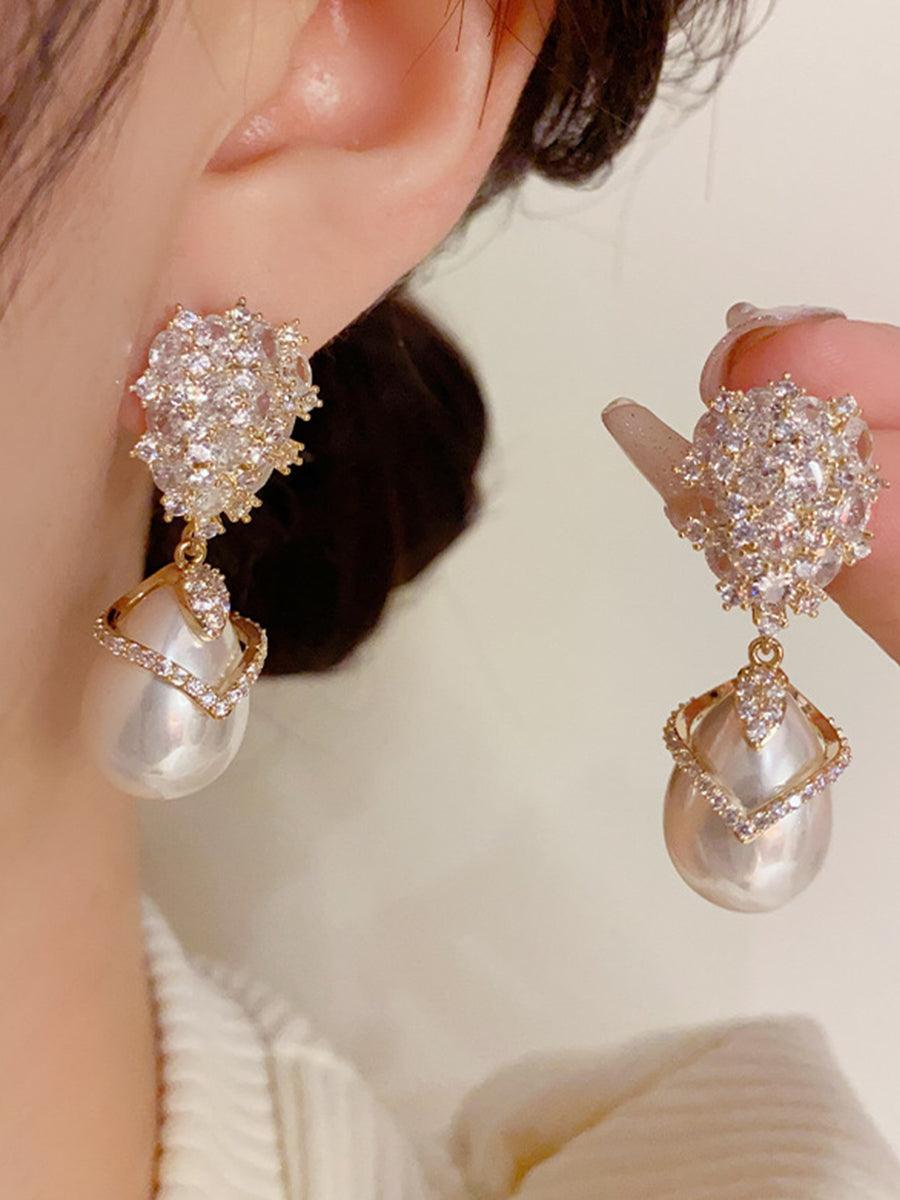 Champagne Pearl Zirconia Earrings MSE20003 - MISS ORD