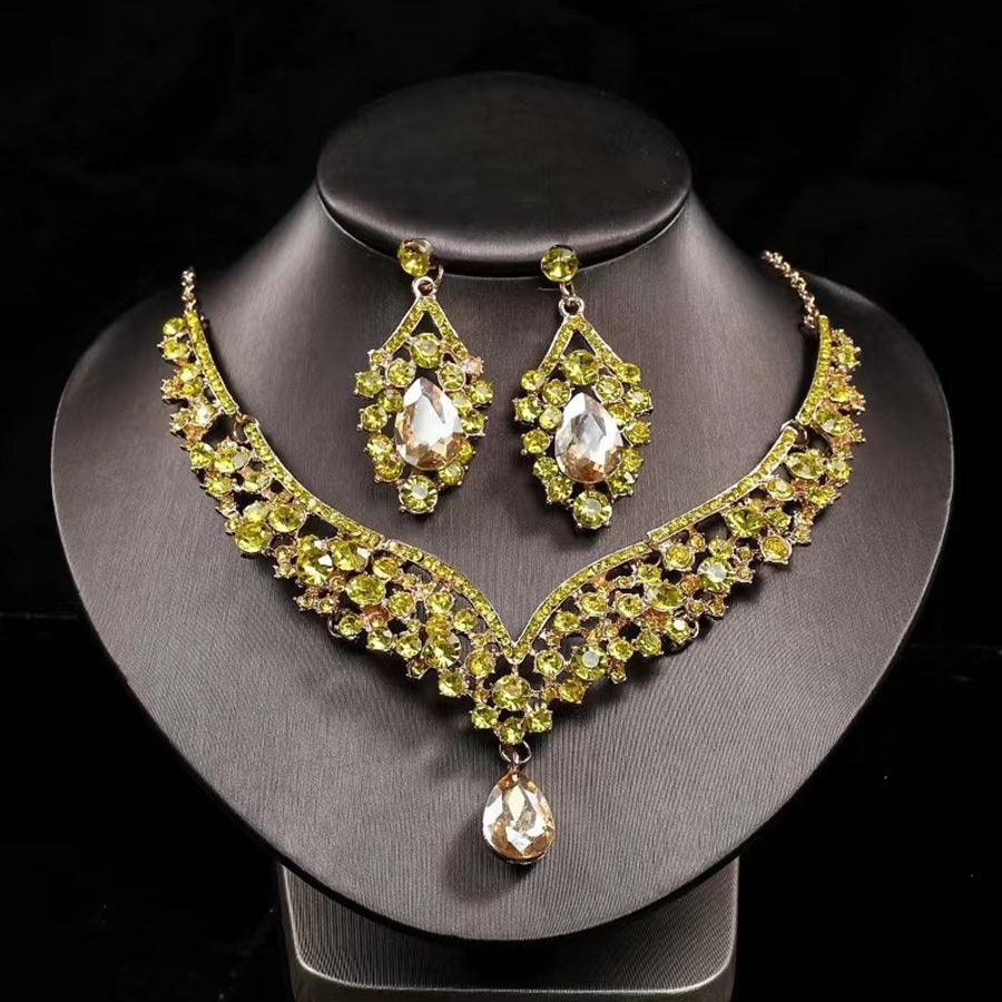 Inlay Pear Cut Stone Necklace Earring Set MRL1725 - MISS ORD