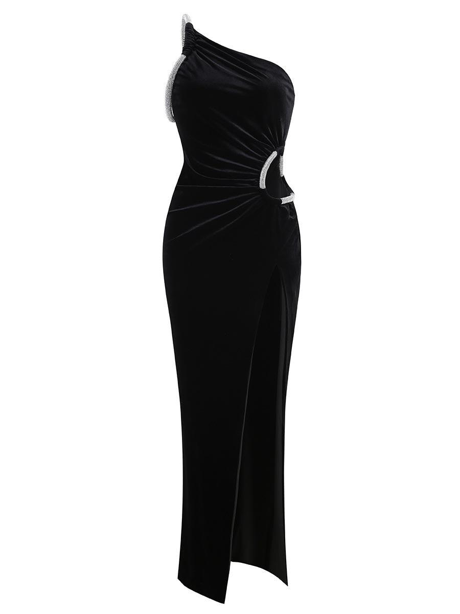 Black Velvet Cutout Split Party Dress MYC1024 - MISS ORD