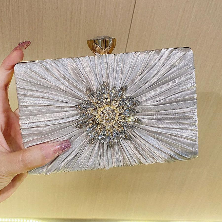 Pleated Sparkling Rhinestone Bag MNBF106 - MISS ORD