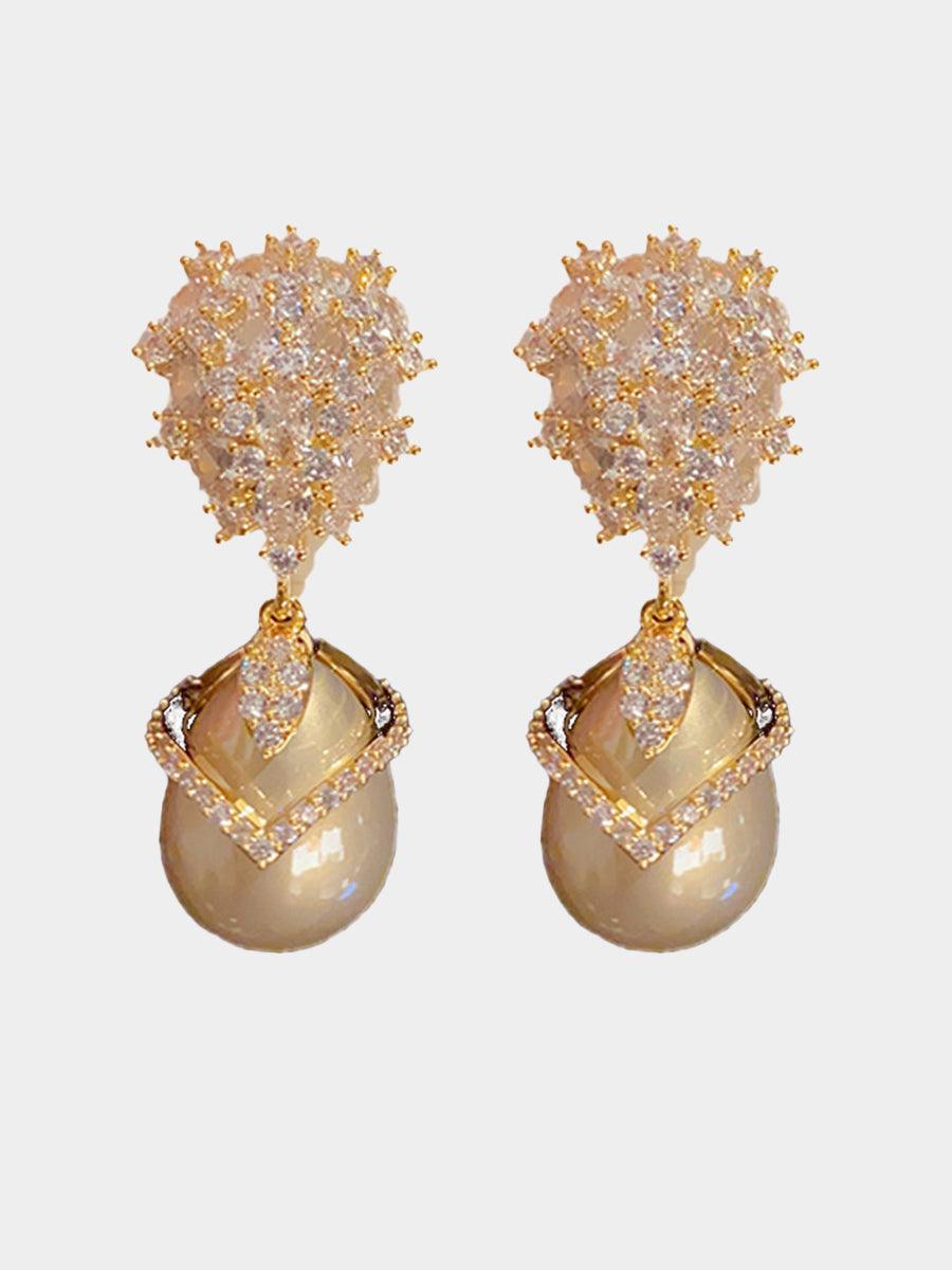 Champagne Pearl Zirconia Earrings MSE20003 - MISS ORD