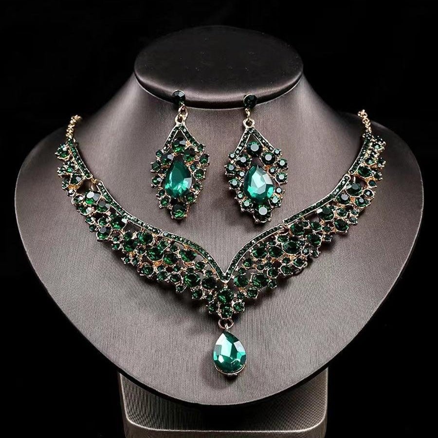 Inlay Pear Cut Stone Necklace Earring Set MRL1725 - MISS ORD