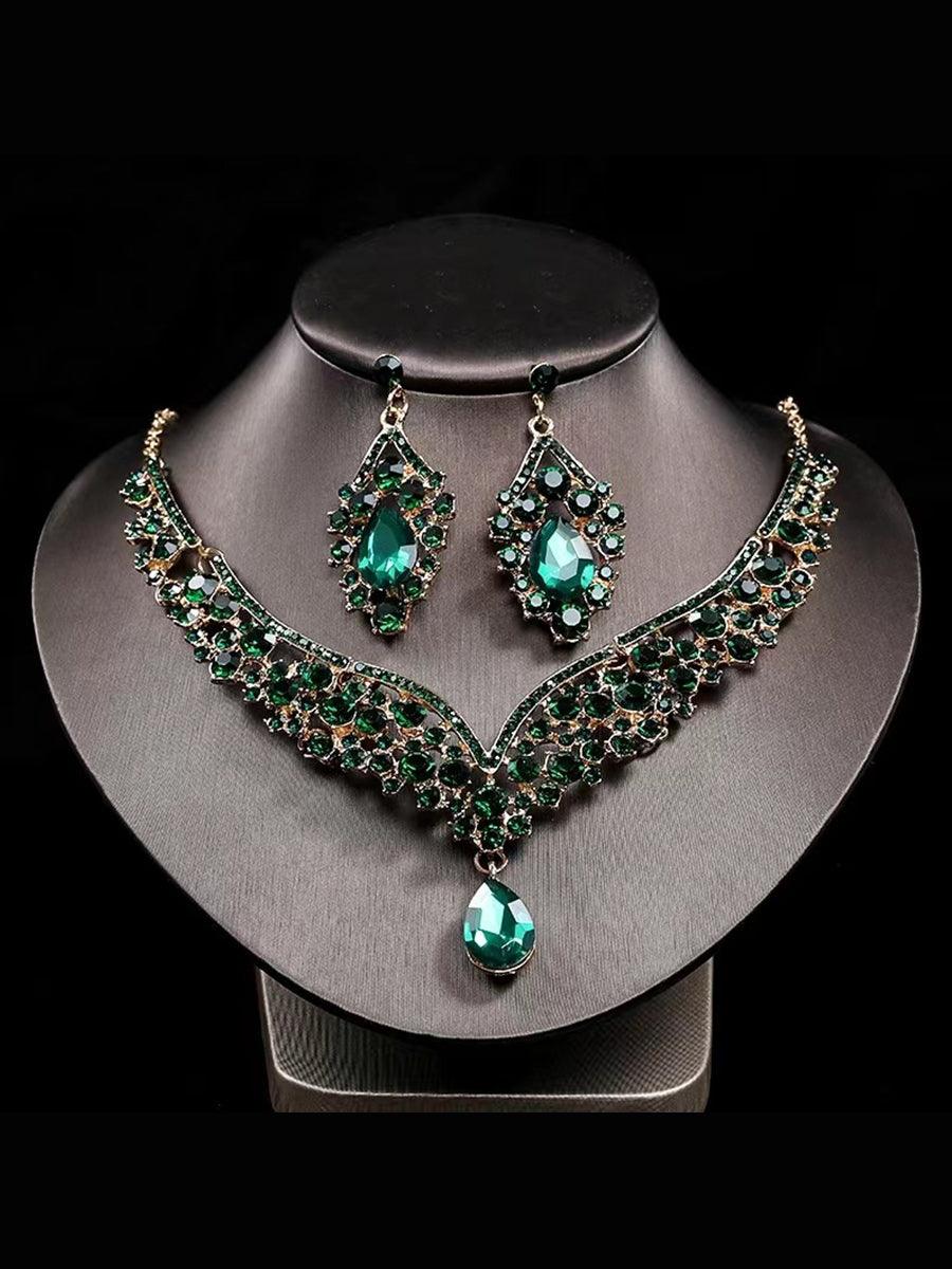 Inlay Pear Cut Stone Necklace Earring Set MRL1725 - MISS ORD