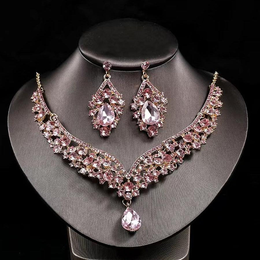 Inlay Pear Cut Stone Necklace Earring Set MRL1725 - MISS ORD