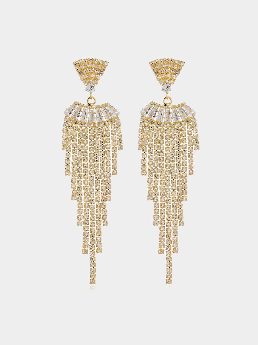 Long Rhinestone Tassel Drop Earrings MSE20010 - MISS ORD