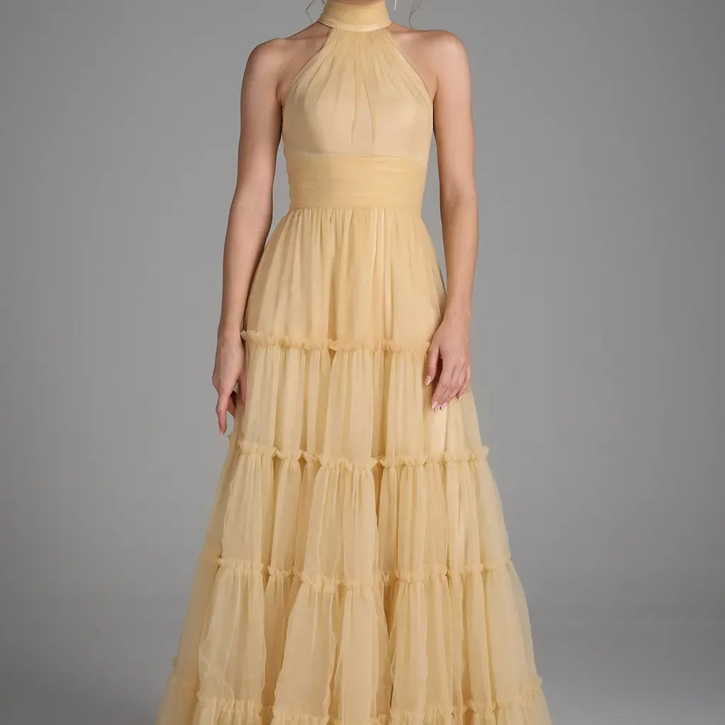 Elegant Tiered Tulle A-Line Maxi Evening Dress XF251369