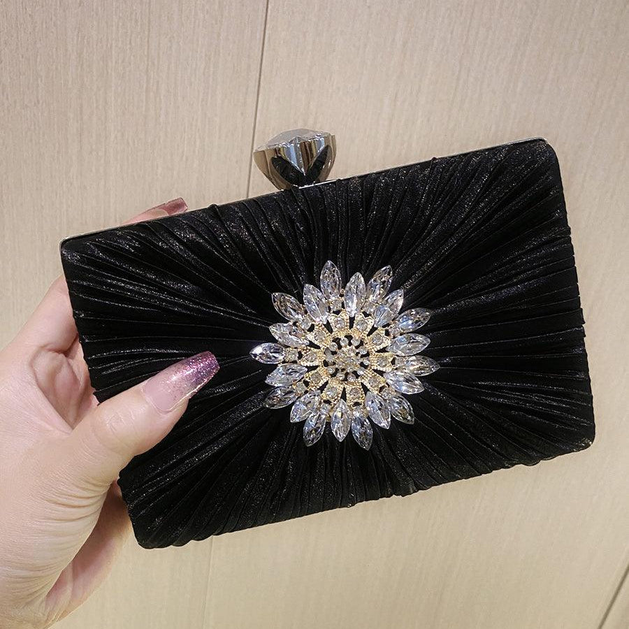 Pleated Sparkling Rhinestone Bag MNBF106 - MISS ORD