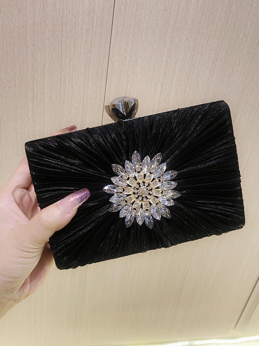 Pleated Sparkling Rhinestone Bag MNBF106 - MISS ORD