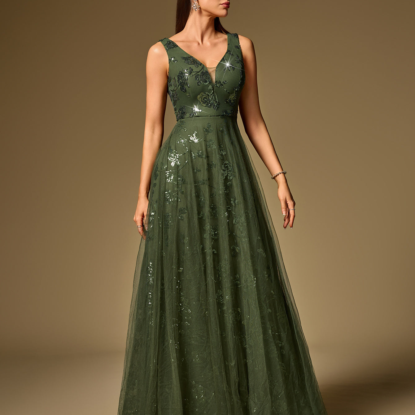 Pink Sequin Floral A-line Formal Dress XF251365