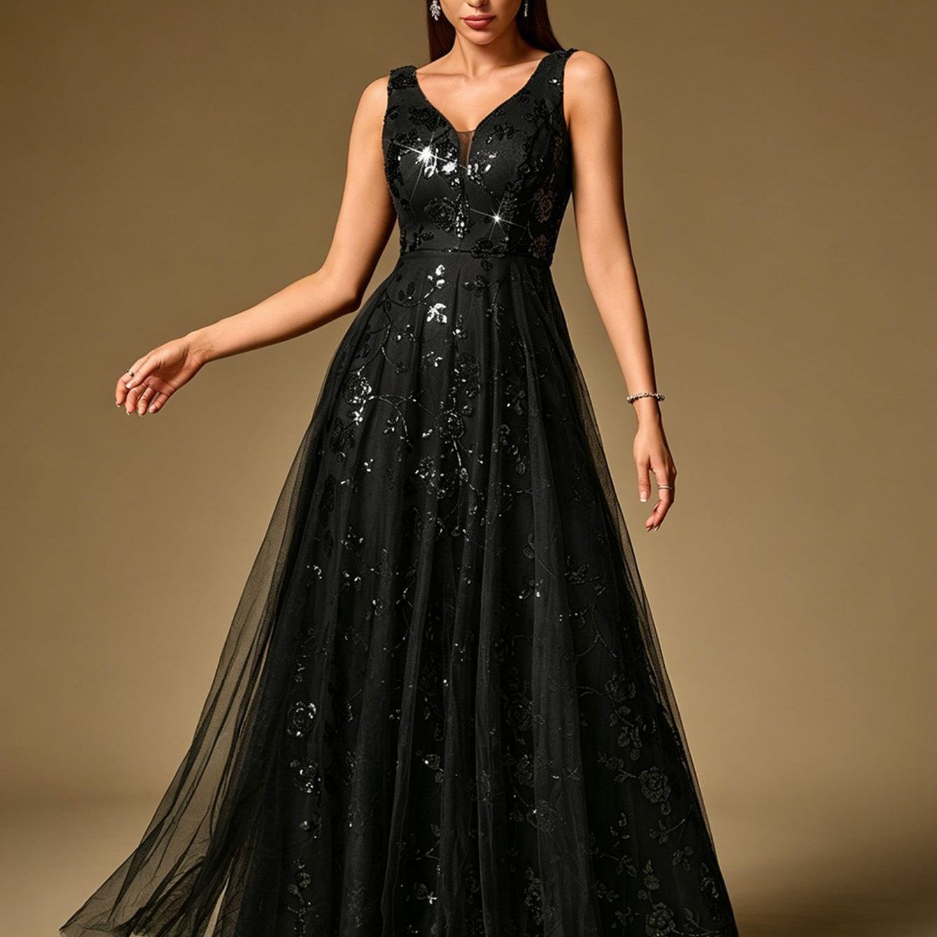 Pink Sequin Floral A-line Formal Dress XF251365