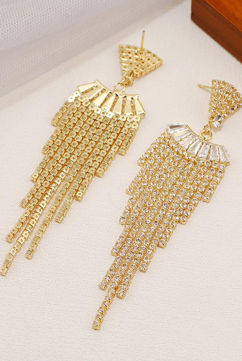 Long Rhinestone Tassel Drop Earrings MSE20010 - MISS ORD