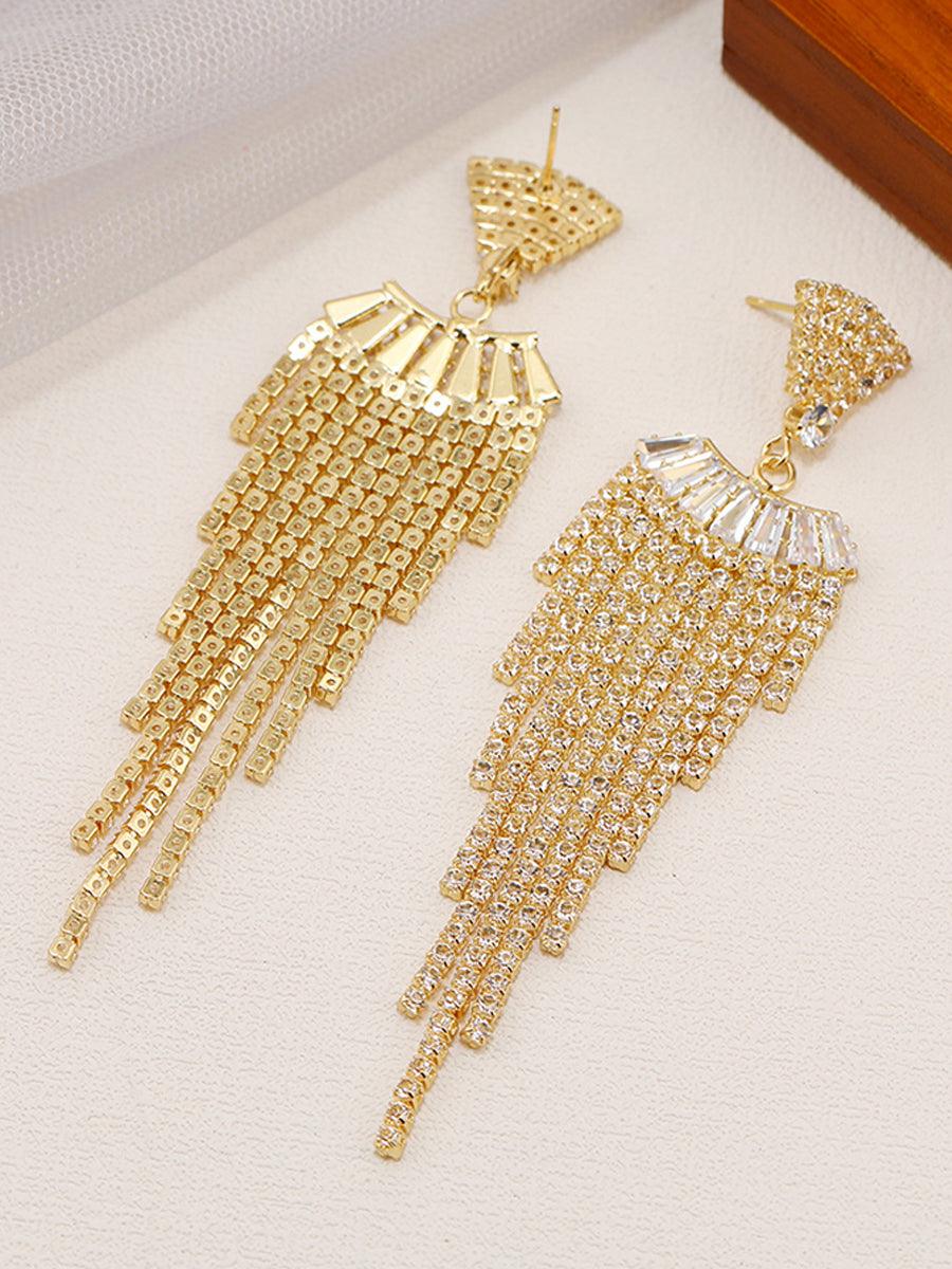 Long Rhinestone Tassel Drop Earrings MSE20010 - MISS ORD