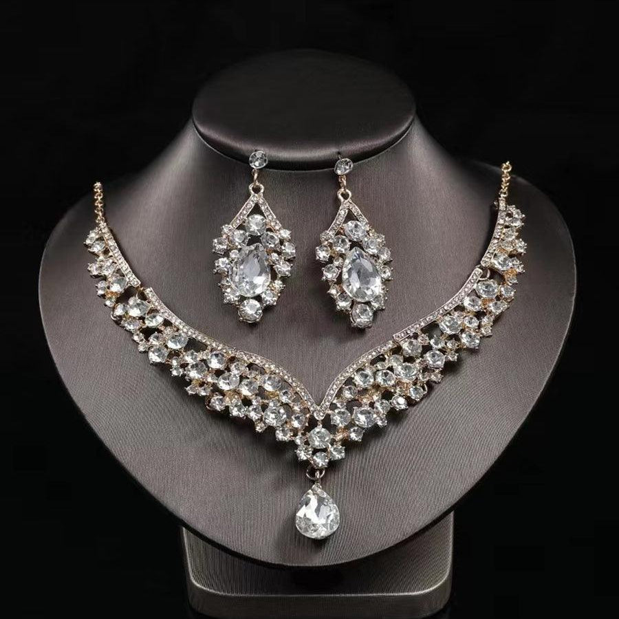 Inlay Pear Cut Stone Necklace Earring Set MRL1725 - MISS ORD