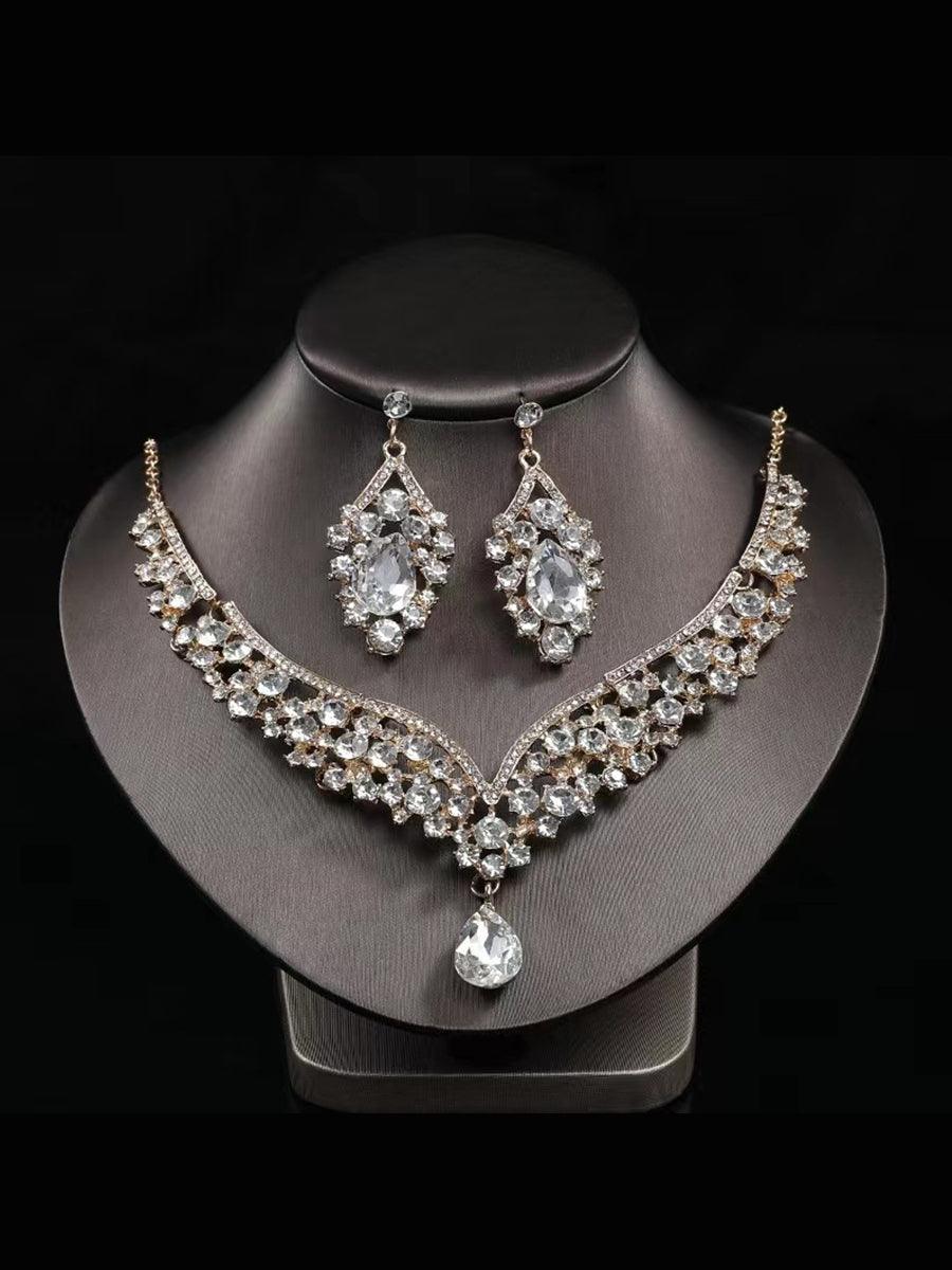 Inlay Pear Cut Stone Necklace Earring Set MRL1725 - MISS ORD