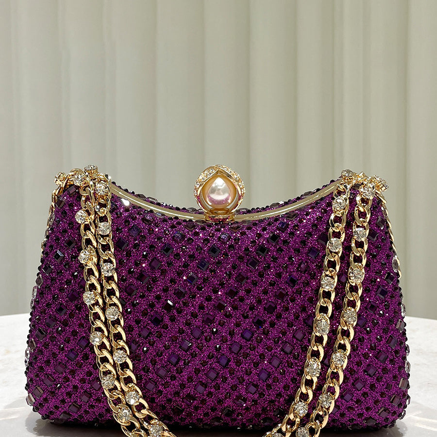 Luxurious Gold Rhinestone-embellished Clutch MNBF117