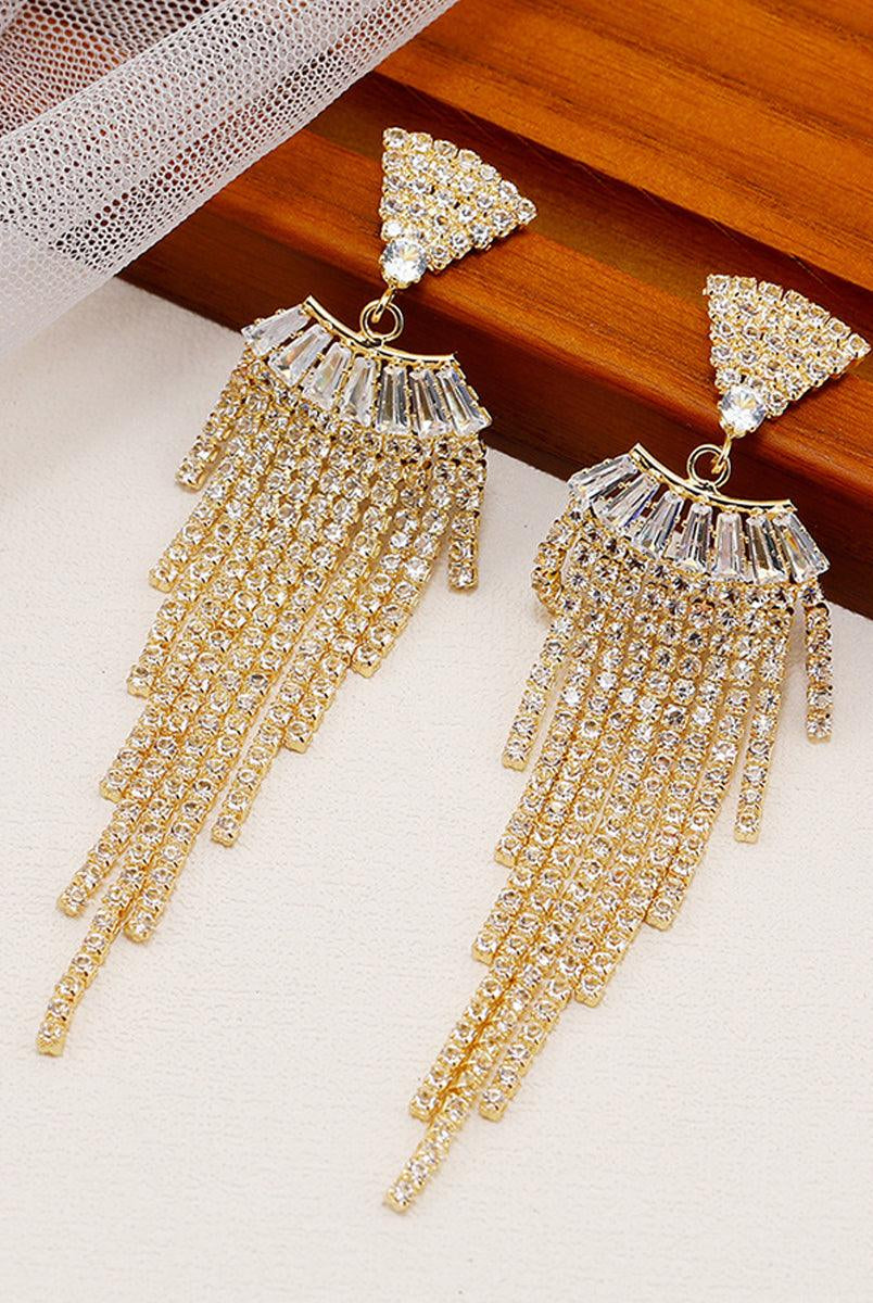 Long Rhinestone Tassel Drop Earrings MSE20010 - MISS ORD