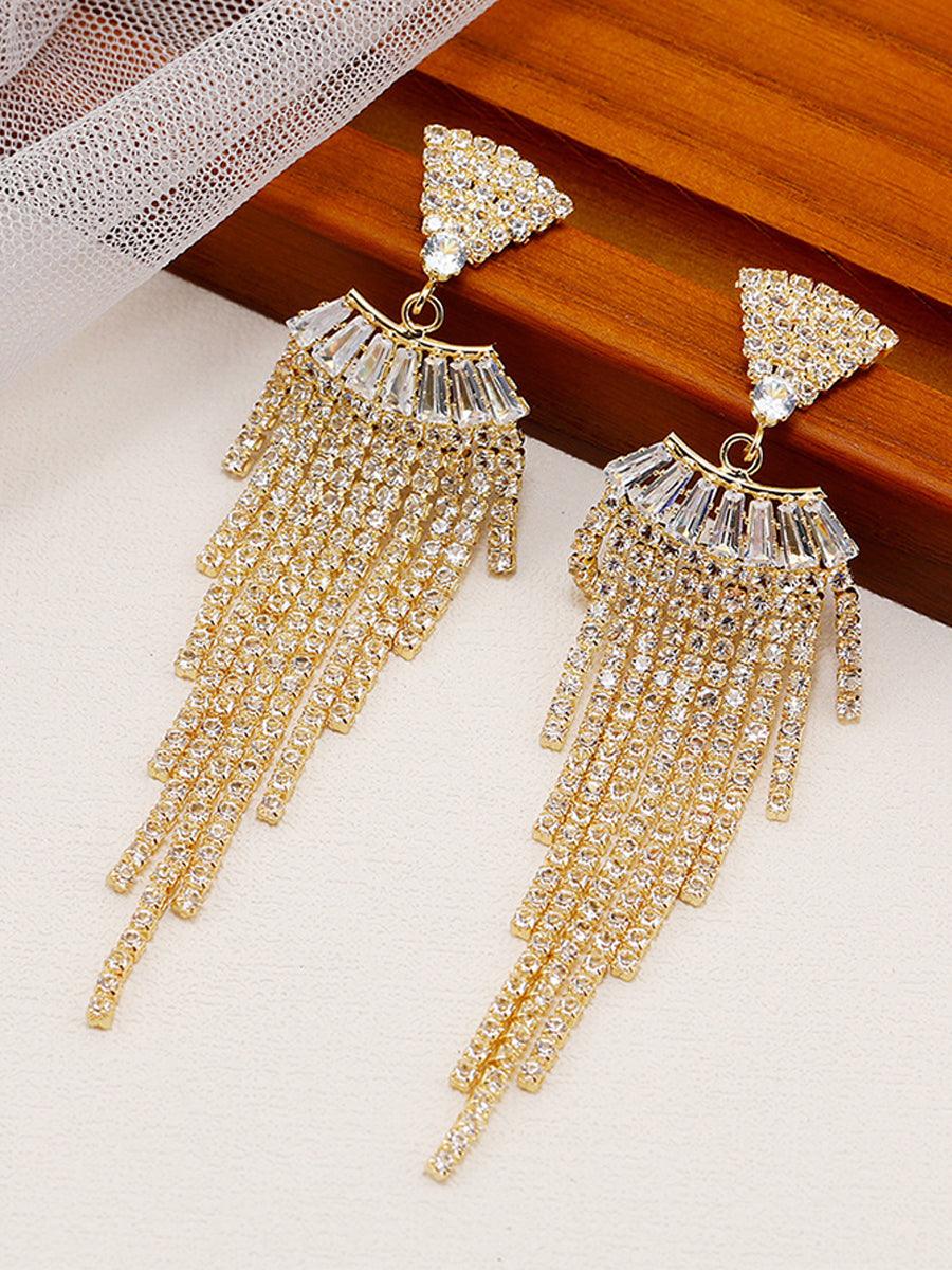Long Rhinestone Tassel Drop Earrings MSE20010 - MISS ORD