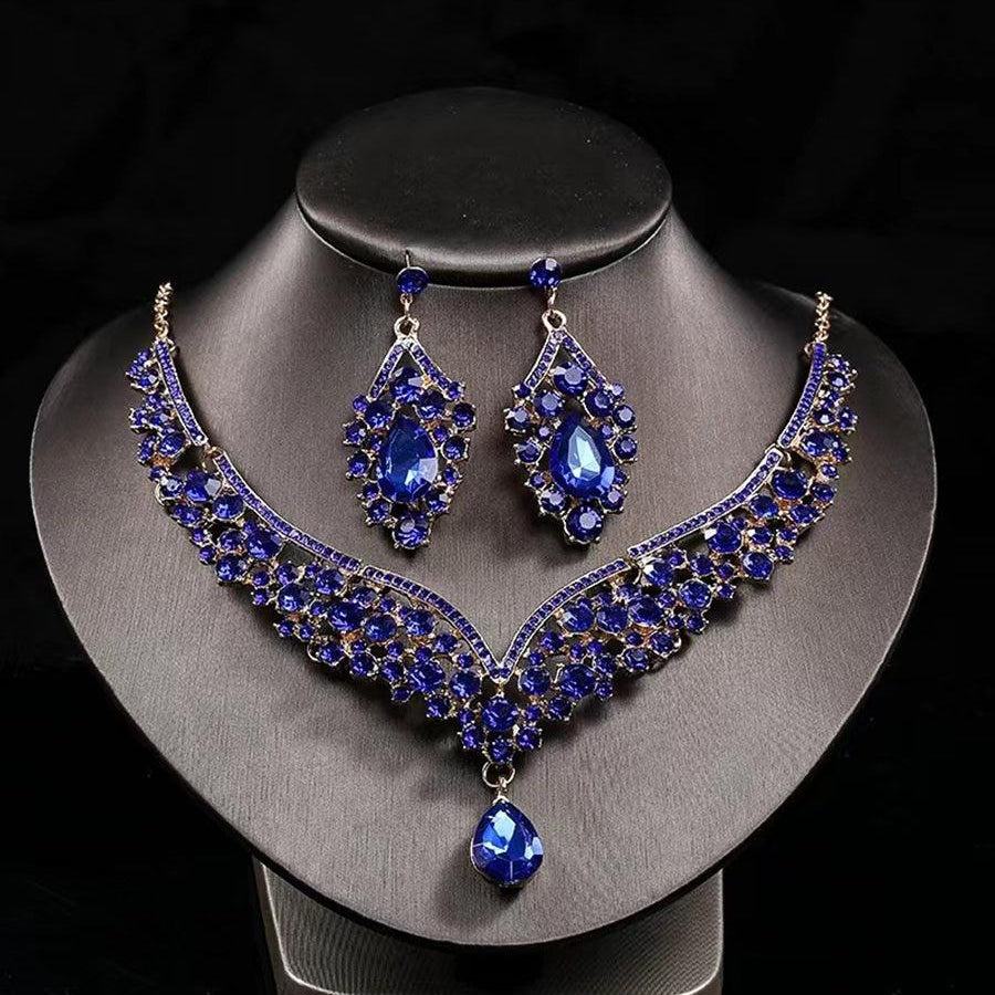 Inlay Pear Cut Stone Necklace Earring Set MRL1725 - MISS ORD
