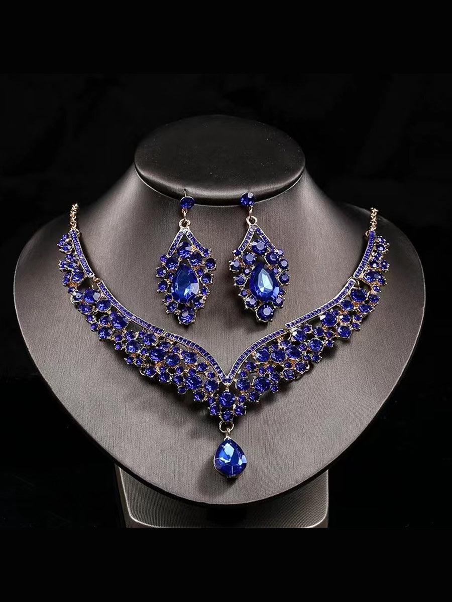 Inlay Pear Cut Stone Necklace Earring Set MRL1725 - MISS ORD