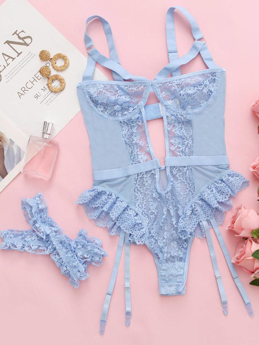 Sexy Lace Cutout Ruffled Teddy MSL054 - MISS ORD