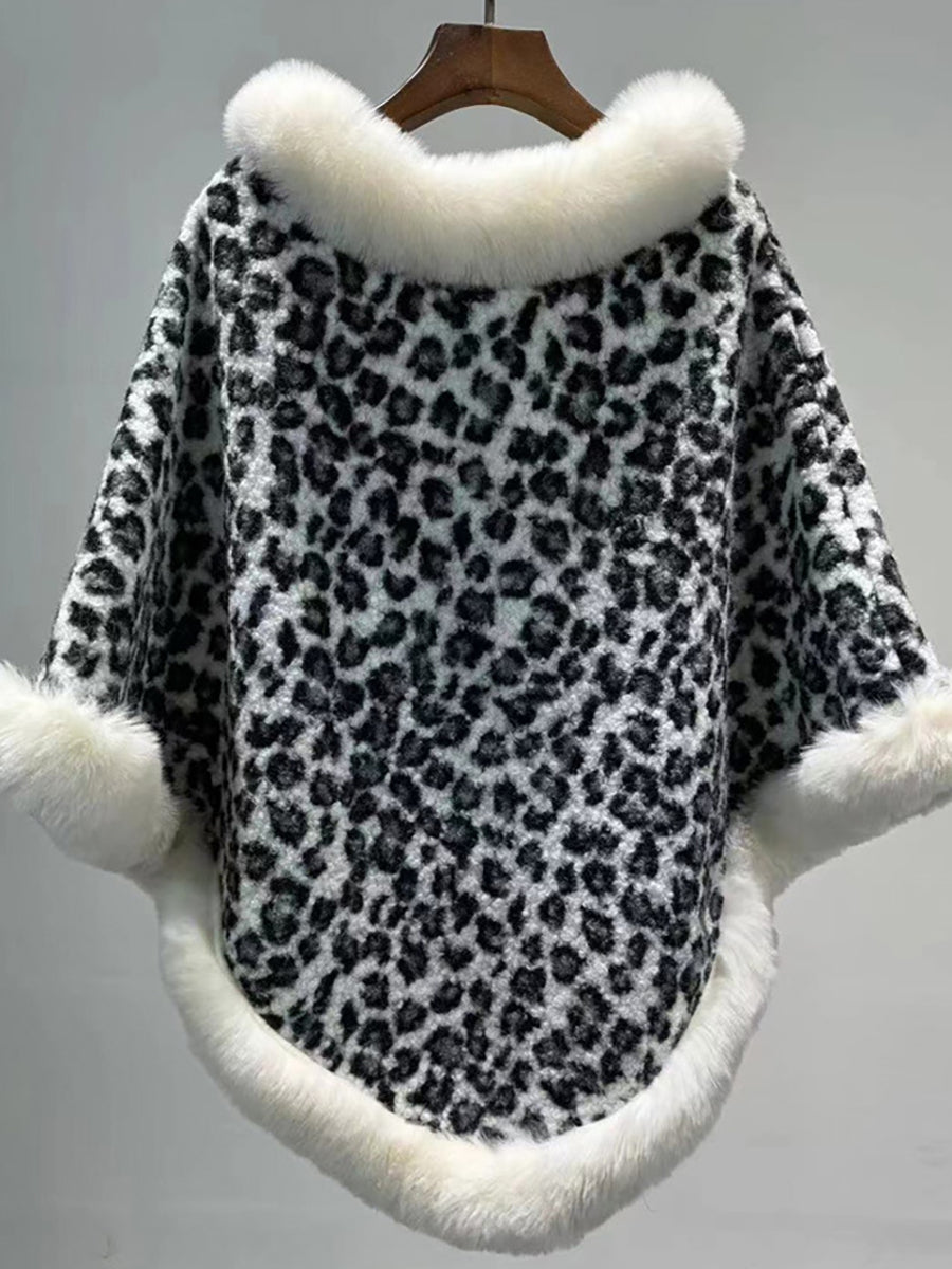 Fox Fur Trimmed Poncho Shawl